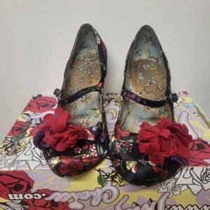 Irregular Choice Black and Red Floral Heels